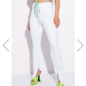 Split Hem white jeans